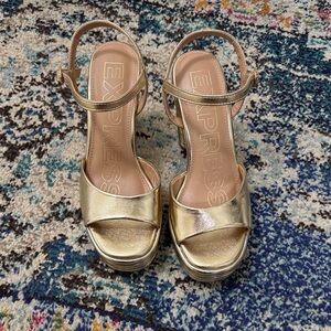 Express Metallic Gold Platform Sandals